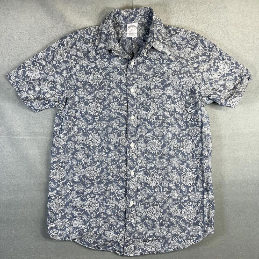 Brooks Brothers Regent Shirt Mens Small Blue Floral Paisley Short Sleeve Button - Picture 2 of 6
